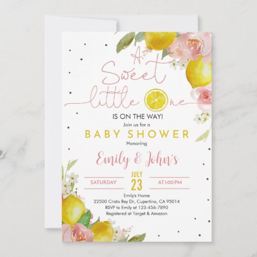 Sweet Little One Lemon Baby shower Invitation Roze Kaart (Voorkant)