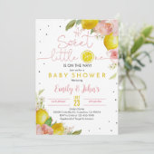 Sweet Little One Lemon Baby shower Invitation Roze Kaart (Staand voorkant)