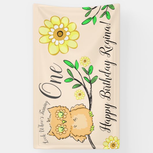 Sweet Little Owl Girly Forest 1st Birthday Spandoek (Verticaal)