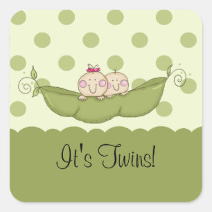 Sweet Little Pea Baby Twins Square Sticker