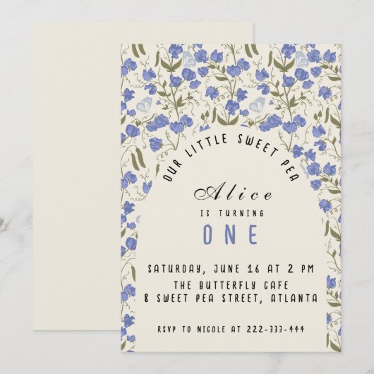 Sweet Little Pea meisje eerste verjaardag Kaart (Voorkant / Achterkant)