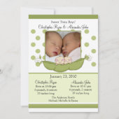 Sweet Little Pea Twin Boys Photo Announcement Card Kaart (Voorkant)