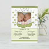 Sweet Little Pea Twin Boys Photo Announcement Card Kaart (Staand voorkant)