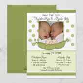 Sweet Little Pea Twin Boys Photo Announcement Card Kaart (Voorkant / Achterkant)