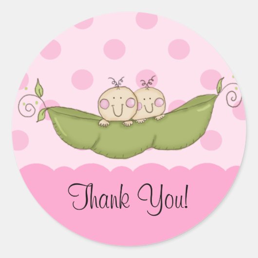 Sweet Little Pea Twins Baby shower Sticker Roze (Voorkant)