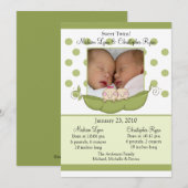Sweet Little Pea Twins Photo Announcard Kaart (Voorkant / Achterkant)
