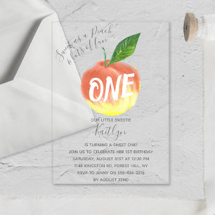 Sweet Little Peach 1st Birthday Acryl Uitnodigingen