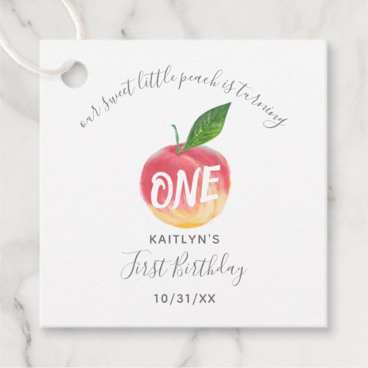 Sweet Little Peach 1st Birthday Bedankjes Labels (Voorkant)