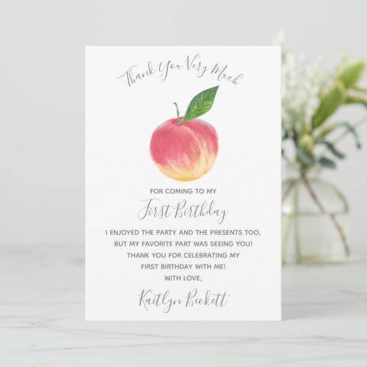 Sweet Little Peach 1st Birthday Bedankkaart (Staand voorkant)