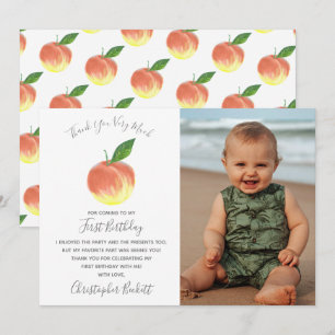 Sweet Little Peach 1st Birthday Foto Bedankkaart