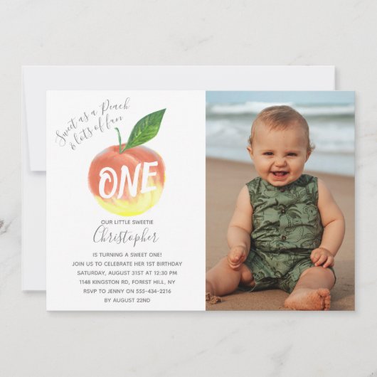 Sweet Little Peach 1st Birthday Foto Kaart (Voorkant)