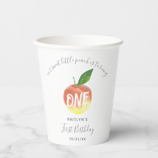 Sweet Little Peach 1st Birthday Papieren Bekers (Voorkant)