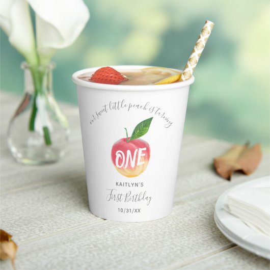 Sweet Little Peach 1st Birthday Papieren Bekers (Insitu)