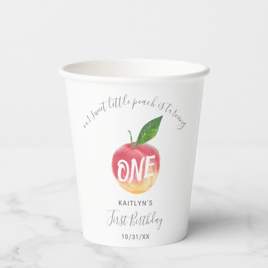Sweet Little Peach 1st Birthday Papieren Bekers (Achterkant)