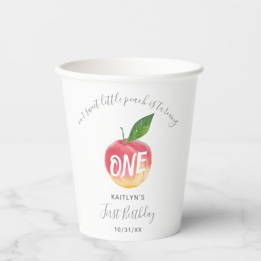 Sweet Little Peach 1st Birthday Papieren Bekers (Voorkant)