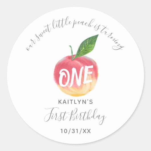 Sweet Little Peach 1st Birthday Ronde Sticker (Voorkant)