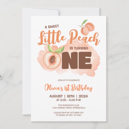 Sweet Little Peach Baby 1e verjaardag Kaart (Voorkant)