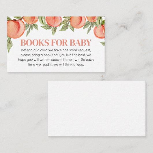 Sweet Little Peach Baby shower boeken voor Baby Informatiekaartje (Voorkant / Achterkant)
