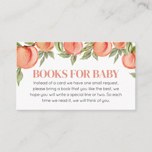 Sweet Little Peach Baby shower boeken voor Baby Informatiekaartje (Voorkant)