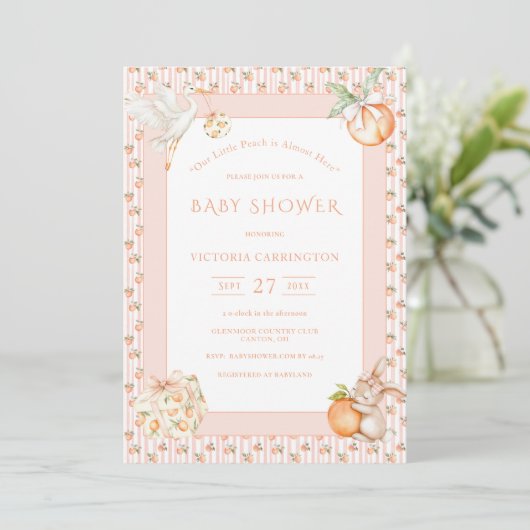 Sweet Little Peach Baby Shower Kaart (Staand voorkant)