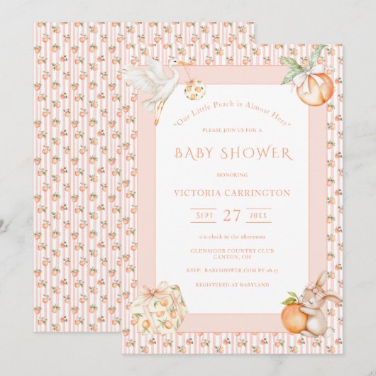 Sweet Little Peach Baby Shower Kaart (Voorkant / Achterkant)