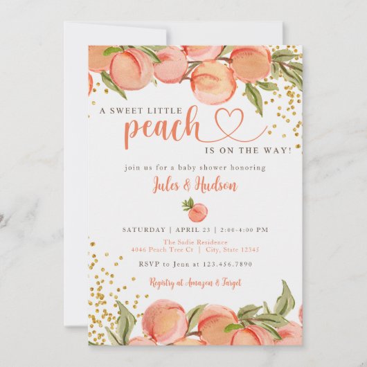 Sweet Little Peach Baby shower Kaart (Voorkant)