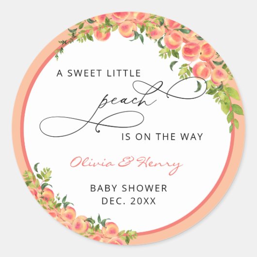 Sweet Little Peach Baby shower Peach Fuzz Ronde Sticker (Voorkant)