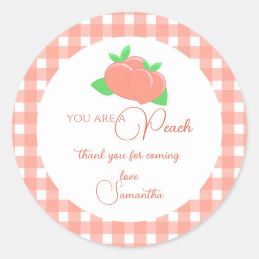 Sweet Little Peach Baby shower Ronde Sticker (Voorkant)