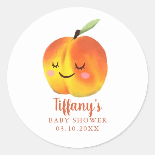 Sweet Little Peach Baby shower Ronde Sticker (Voorkant)