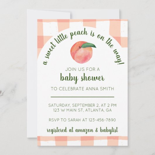 Sweet Little Peach Baby shower uitnodigen Kaart (Voorkant)
