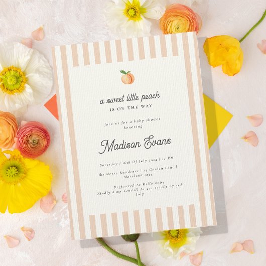 Sweet Little Peach Baby shower uitnodigen met stre Kaart
