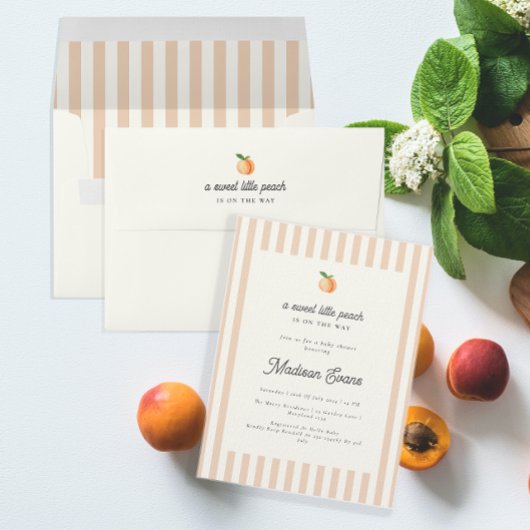 Sweet Little Peach Baby shower uitnodigen met stre Kaart