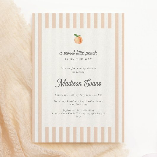Sweet Little Peach Baby shower uitnodigen met stre Kaart