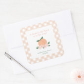 Sweet Little Peach Baby shower Vierkante Sticker (Envelop)