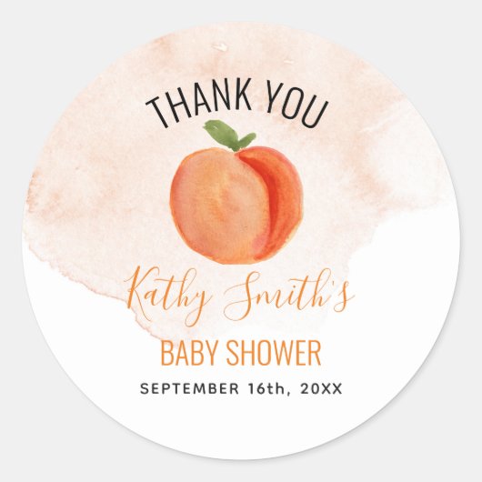 Sweet Little Peach Dank u Baby shower Ronde Sticker (Voorkant)