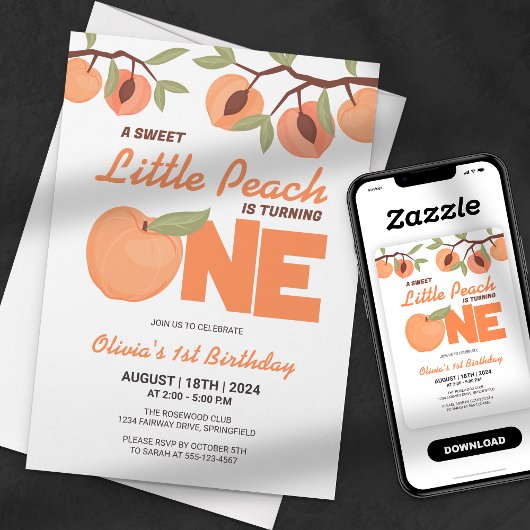 Sweet Little Peach eerste verjaardagsfeestje Kaart