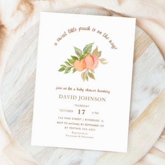 Sweet Little Peach Fruit Baby shower Kaart