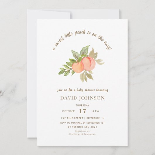 Sweet Little Peach Fruit Baby shower Kaart (Voorkant)