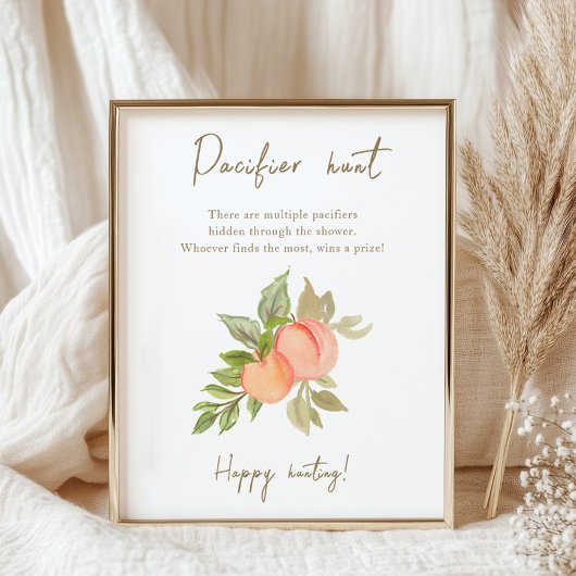Sweet Little Peach Fruit Baby shower Pacifier Hunt Poster