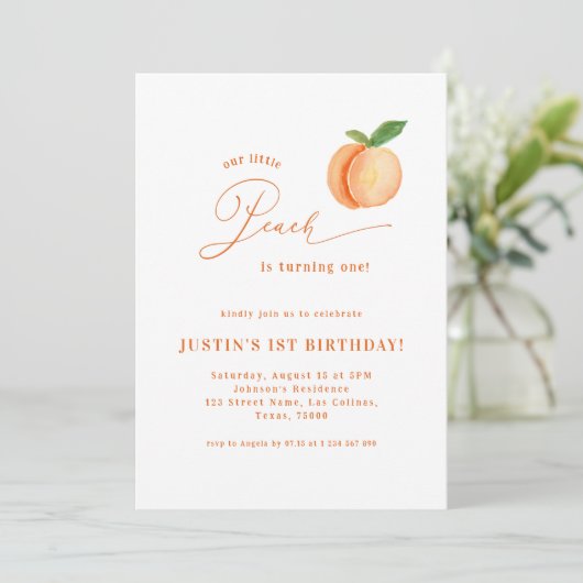 Sweet Little Peach Genderneutraal 1e verjaardag Kaart (Staand voorkant)