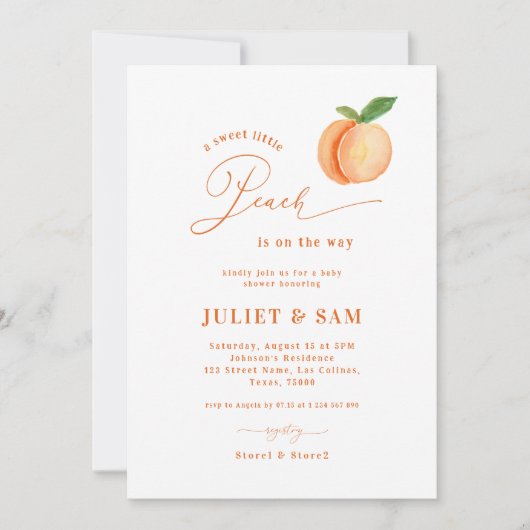 Sweet Little Peach Genderneutraal Baby shower Kaart (Voorkant)