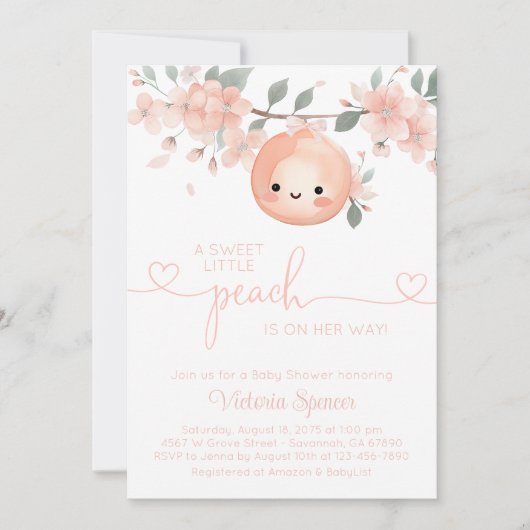 Sweet Little Peach Girl Baby shower Kaart (Voorkant)