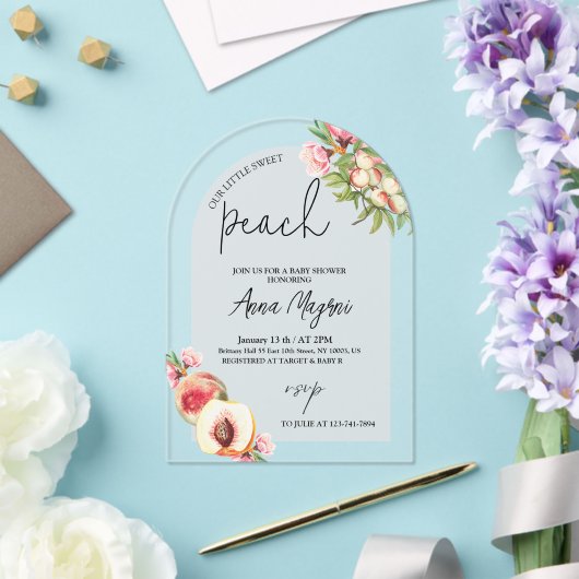 Sweet Little Peach Girls Baby shower Arch Elegant Acryl Uitnodigingen (Insitu (Huwelijk))