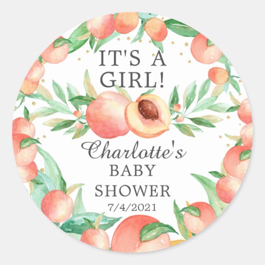 Sweet Little Peach Het is een meisje Ronde Sticker (Voorkant)