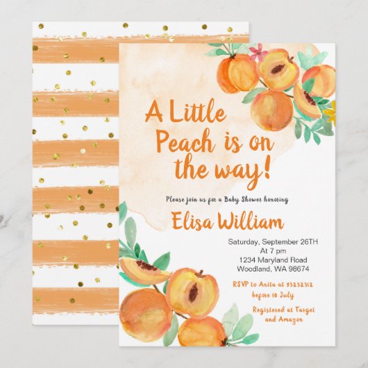 Sweet Little Peach is op Way Baby shower  Kaart (Voorkant / Achterkant)