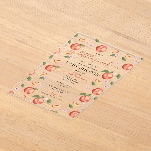Sweet Little Peach on the Way Baby shower Acryl Uitnodigingen (Laagn)