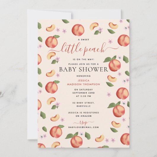 Sweet Little Peach on the Way Baby shower Kaart (Voorkant)