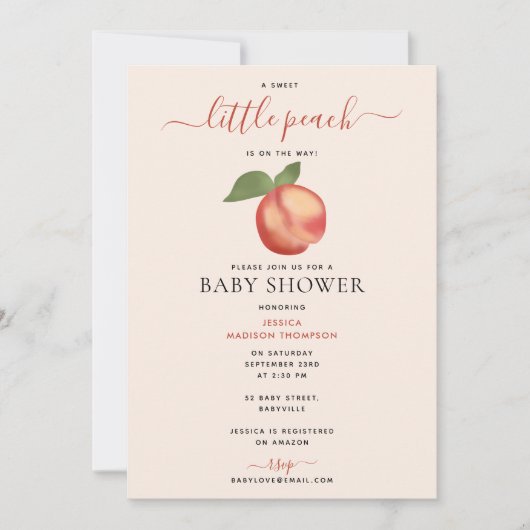 Sweet Little Peach on the Way Baby shower Kaart (Voorkant)