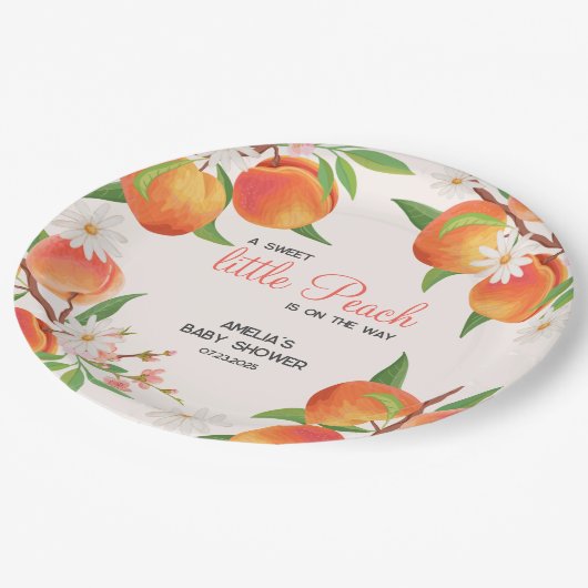 Sweet  Little Peach On The Way Baby Shower Papieren Bordje (Gekanteld)