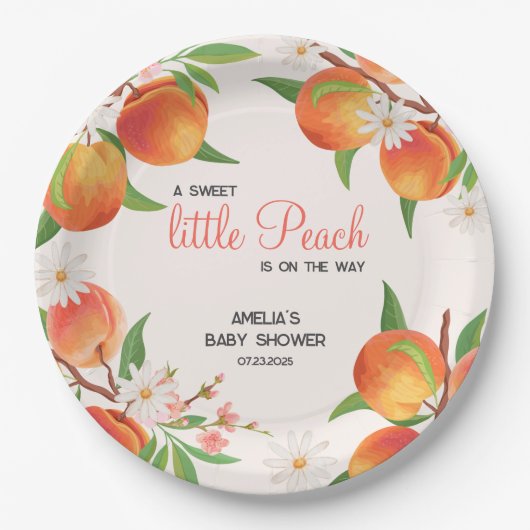 Sweet  Little Peach On The Way Baby Shower Papieren Bordje (Voorkant)